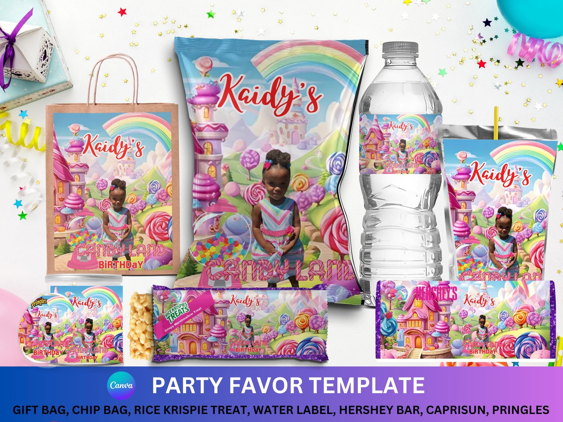 Candyland Party Favors with Mockup (Digital Download Editable in Canva)